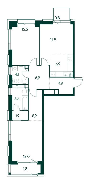 2-BD Apartment Sale, 88平方米 at Primavera, Volokolamskoye Highway, вл67, Moscow, Russia #1