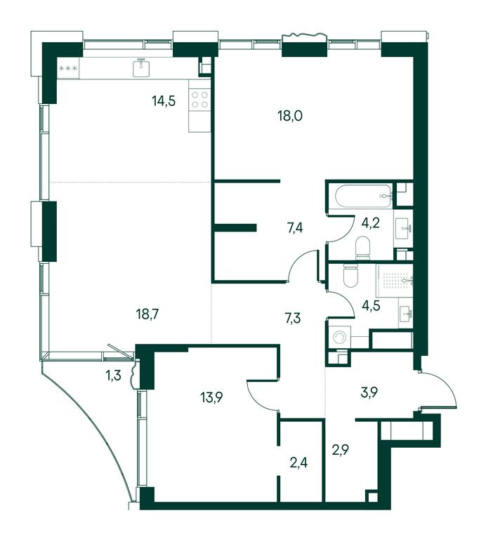2-BD Apartment Sale, 99.8平方米 at Primavera, Volokolamskoye Highway, вл67, Moscow, Russia #1