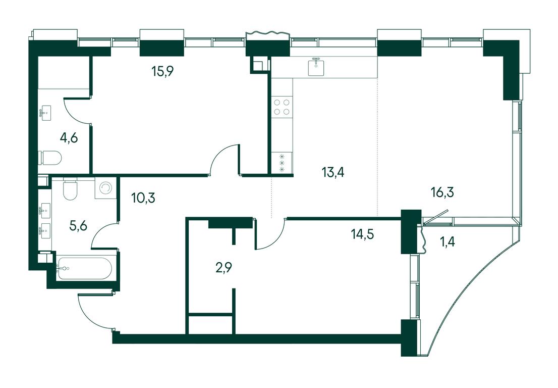 3-BD Apartment Sale, 85.3 sq. m. at Primavera, Volokolamskoye Highway, вл67, Moscow, Russia #1