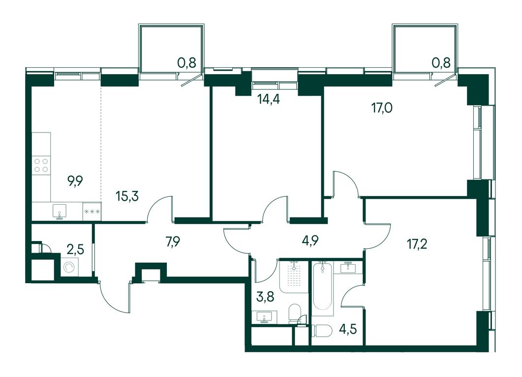 3-BD Apartment Sale, 99.1平方米 at Primavera, Volokolamskoye Highway, вл67, Moscow, Russia #1