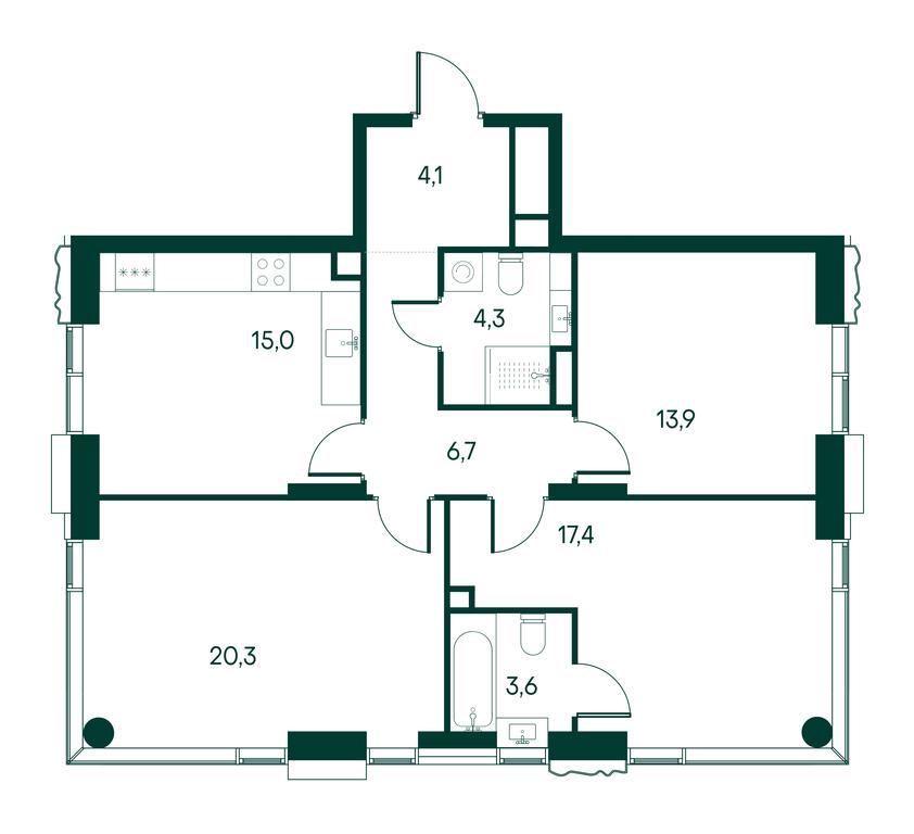 3-BD Apartment Sale, 85.6 sq. m. at Primavera, Volokolamskoye Highway, вл67, Moscow, Russia #1
