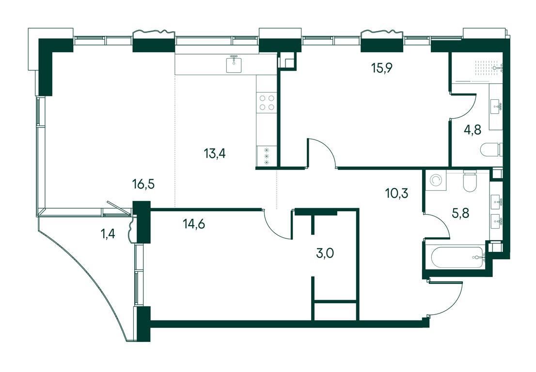 3-BD Apartment Sale, 86平方米 at Primavera, Volokolamskoye Highway, вл67, Moscow, Russia #1
