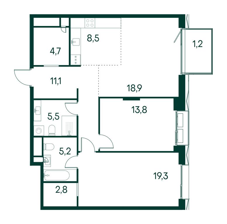 2-BD Apartment Sale, 91 sq. m. at Primavera, Volokolamskoye Highway, вл67, Moscow, Russia #1