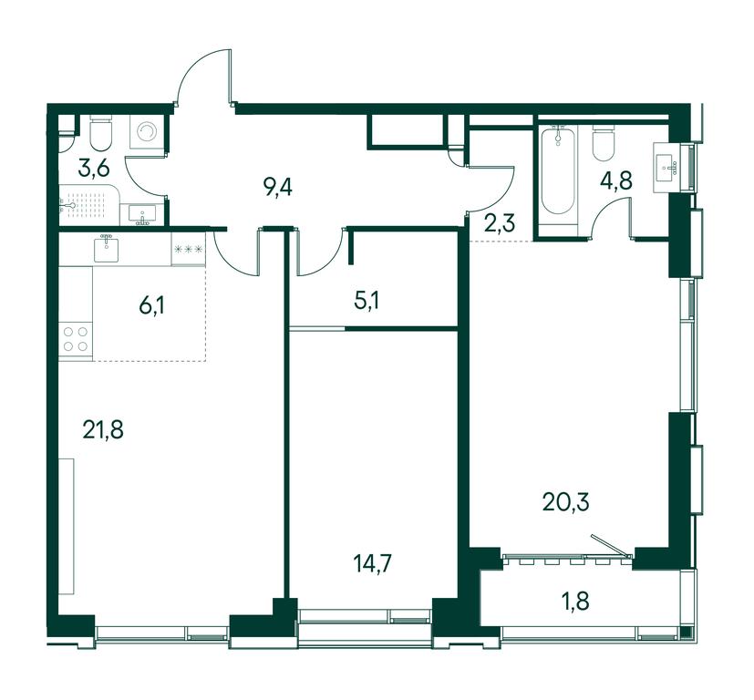2-BD Apartment Sale, 90.2平方米 at Primavera, Volokolamskoye Highway, вл67, Moscow, Russia #1