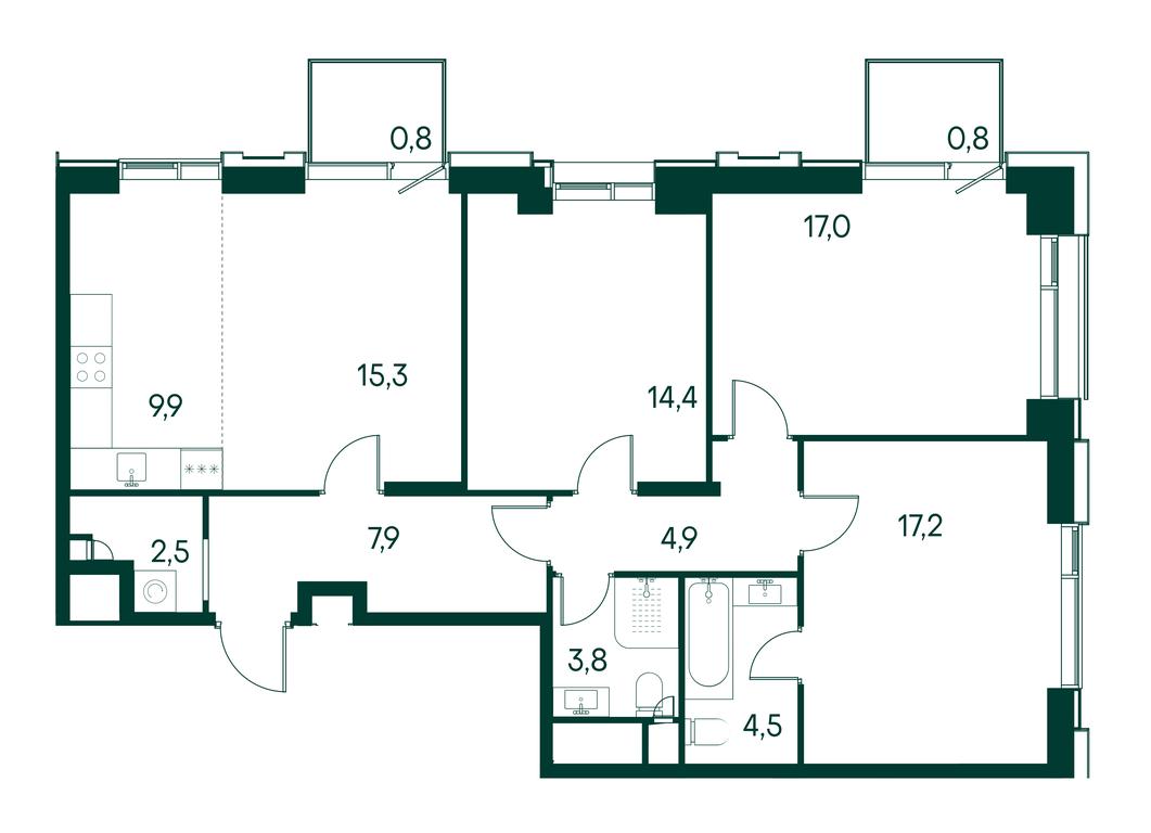 3-BD Apartment Sale, 99.1平方米 at Primavera, Volokolamskoye Highway, вл67, Moscow, Russia #1