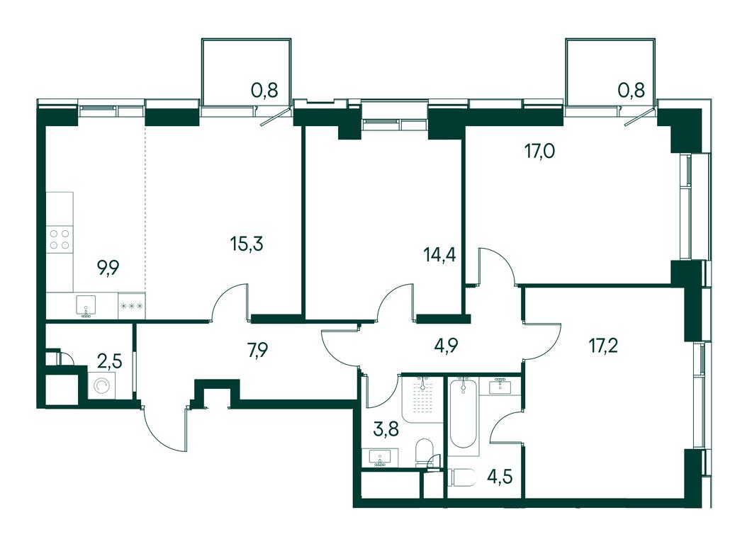 3-BD Apartment Sale, 99.1 sq. m. at Primavera, Volokolamskoye Highway, вл67, Moscow, Russia #1