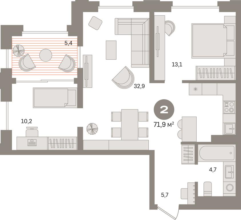 2-BD Apartment Sale, 72.8平方米 at Kvartal «MONS», Ogorodny Drive, Moscow, Russia #1 2-BD Apartment Sale, 72.8平方米 at Kvartal «MONS», Ogorodny Drive, Moscow, Russia #1