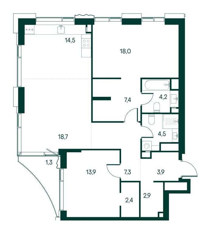 2-BD Apartment Sale, 99.8平方米 at Primavera, Volokolamskoye Highway, вл67, Moscow, Russia #1