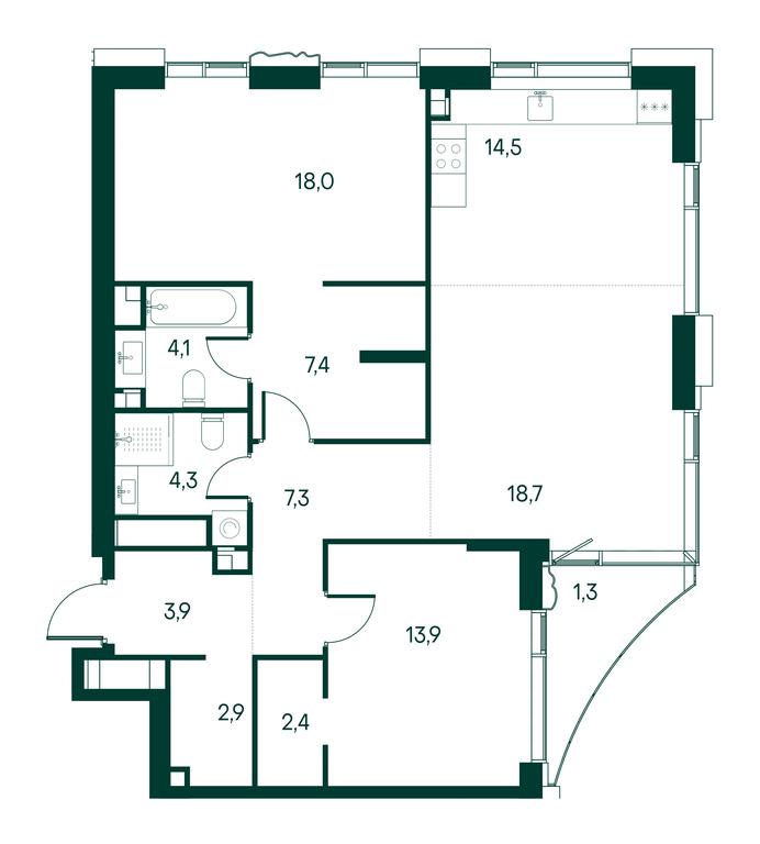 2-BD Apartment Sale, 99.6 sq. m. at Primavera, Volokolamskoye Highway, вл67, Moscow, Russia #1