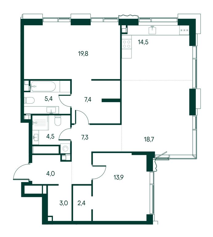 2-BD Apartment Sale, 101.4平方米 at Primavera, Volokolamskoye Highway, вл67, Moscow, Russia #1