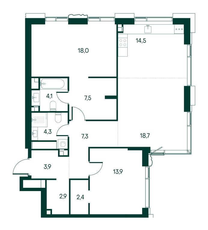 2-BD Apartment Sale, 98.3平方米 at Primavera, Volokolamskoye Highway, вл67, Moscow, Russia #1