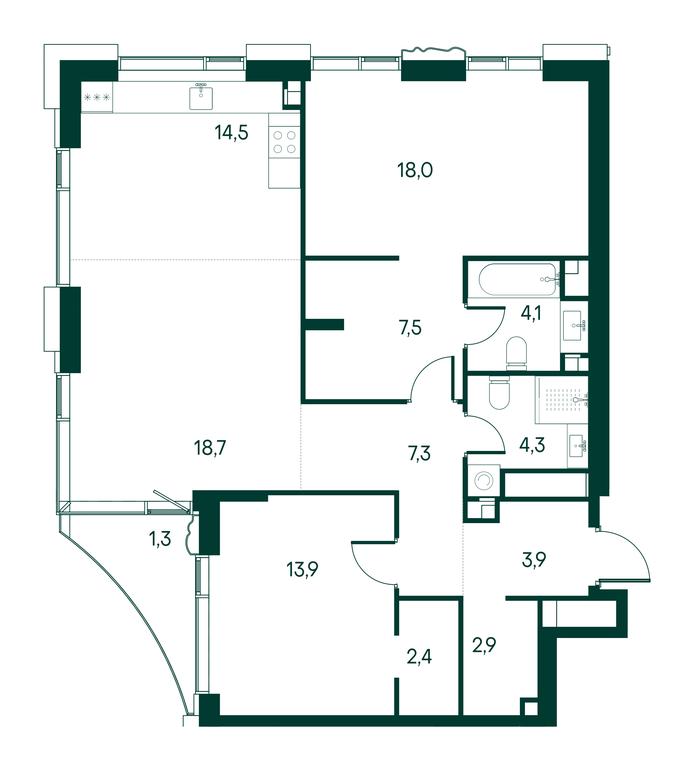 2-BD Apartment Sale, 99.7 sq. m. at Primavera, Volokolamskoye Highway, вл67, Moscow, Russia #1