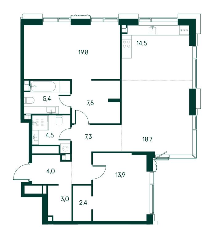 2-BD Apartment Sale, 101.5 sq. m. at Primavera, Volokolamskoye Highway, вл67, Moscow, Russia #1