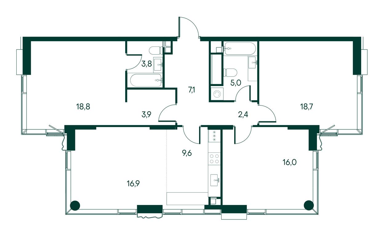 3-BD Apartment Sale, 102.5平方米 at Primavera, Volokolamskoye Highway, вл67, Moscow, Russia #1