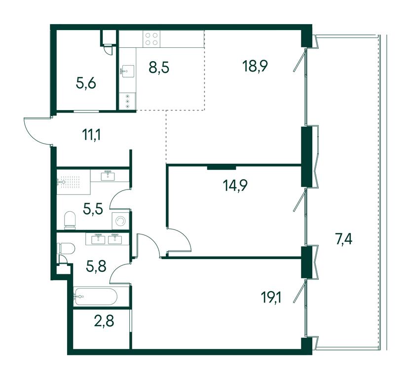 2-BD Apartment Sale, 99.6 sq. m. at Primavera, Volokolamskoye Highway, вл67, Moscow, Russia #1