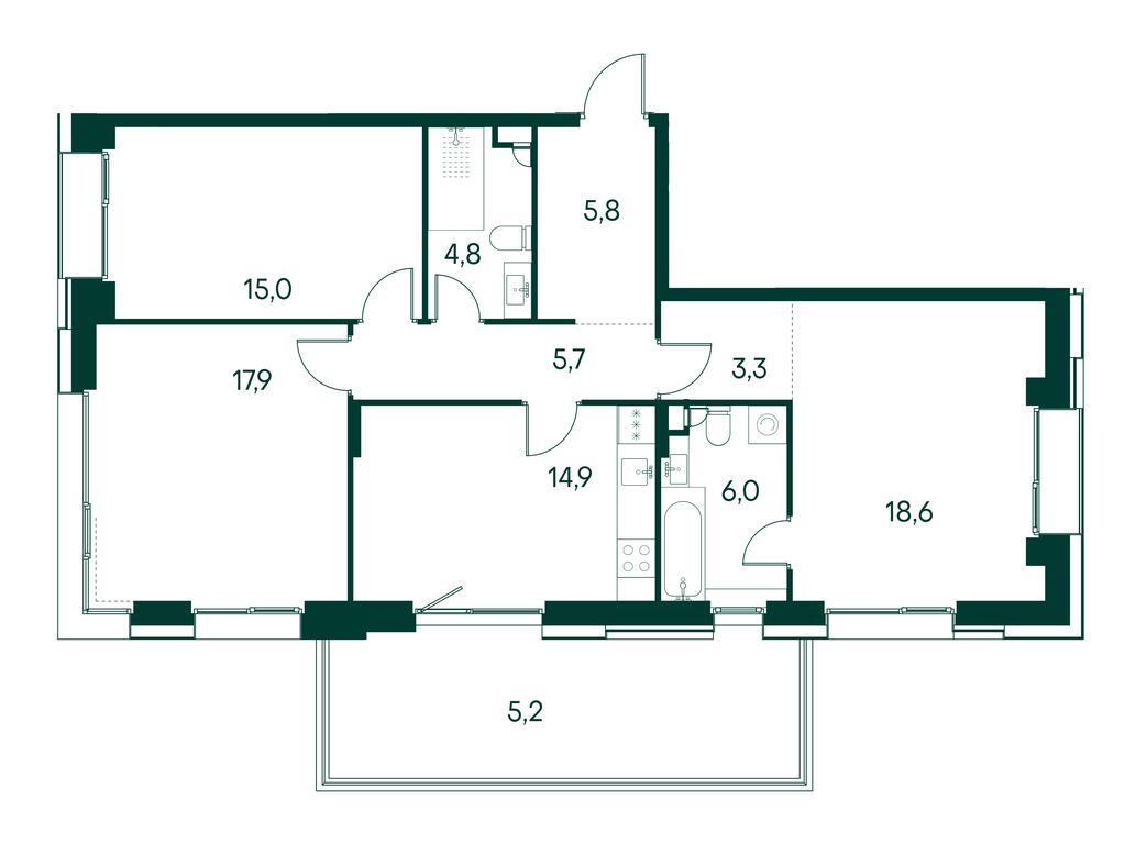 3-BD Apartment Sale, 97.3平方米 at Primavera, Volokolamskoye Highway, вл67, Moscow, Russia #1