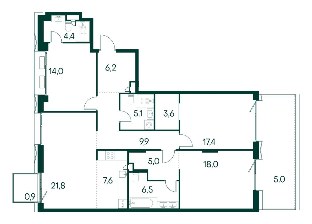 3-BD Apartment Sale, 125.5平方米 at Primavera, Volokolamskoye Highway, вл67, Moscow, Russia #1