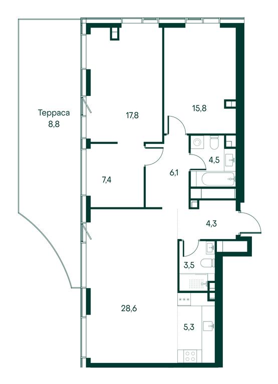 2-BD Apartment Sale, 102.6平方米 at Primavera, Volokolamskoye Highway, вл67, Moscow, Russia #1