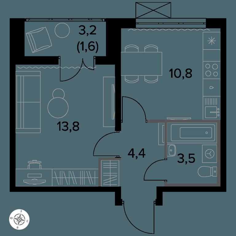 1-BD Apartment Sale, 34 sq. m. at Yzhnaya Bitsa, Yuzhnaya Bitsa Residential Complex, posyolok Bittsa, Leninskiy City District, Moscow Region, Russia #1