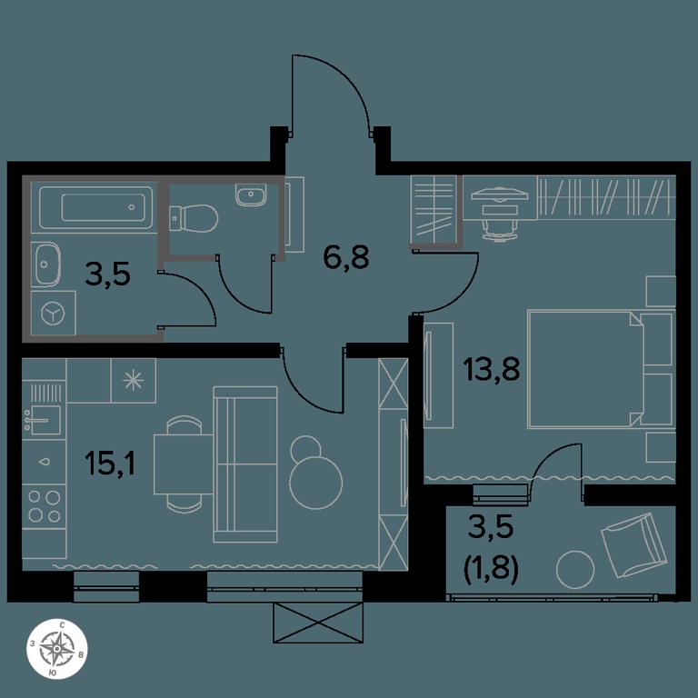 1-BD Apartment Sale, 42.3 sq. m. at Yzhnaya Bitsa, Yuzhnaya Bitsa Residential Complex, posyolok Bittsa, Leninskiy City District, Moscow Region, Russia #1
