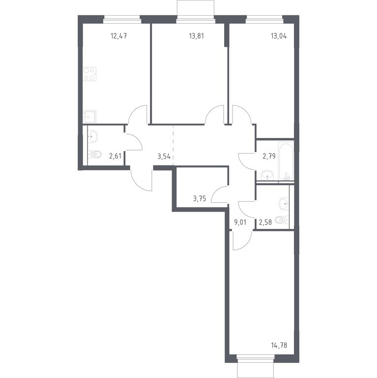 2-BD Apartment Sale, 78.38平方米 at Mytishchi Park, Silikatnaya ulitsa, 41к3, Mytischi, Moscow Region, Russia #1