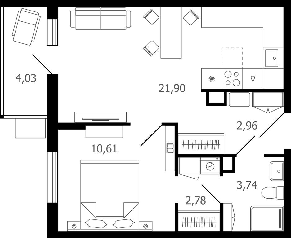 2-BD Apartment Sale, 43.3 sq. m. at Desyatka, Molodyozhnaya Street, 8, Ramenskoye, Moscow Region, Russia #1
