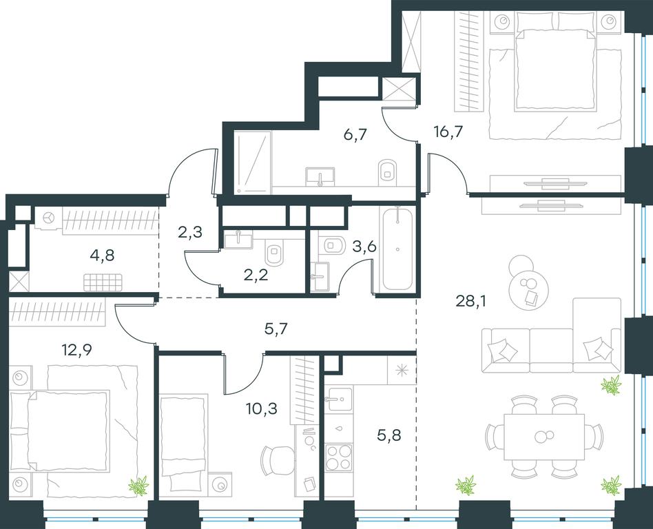 3-BD Apartment Sale, 99.1 sq. m. at Level Zvenigorodskaya, 3rd Silikatny Drive, 6к1, Moscow, Russia #1