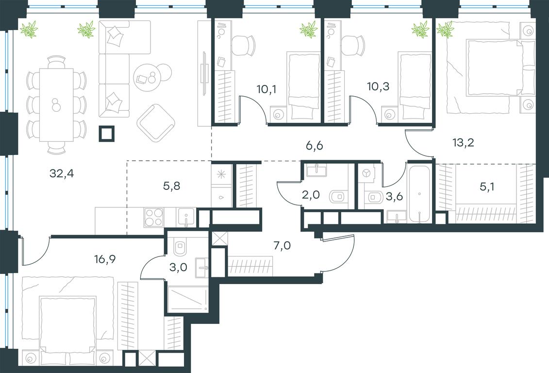 4-BD Apartment Sale, 116平方米 at Level Zvenigorodskaya, 3rd Silikatny Drive, 6к1, Moscow, Russia #1