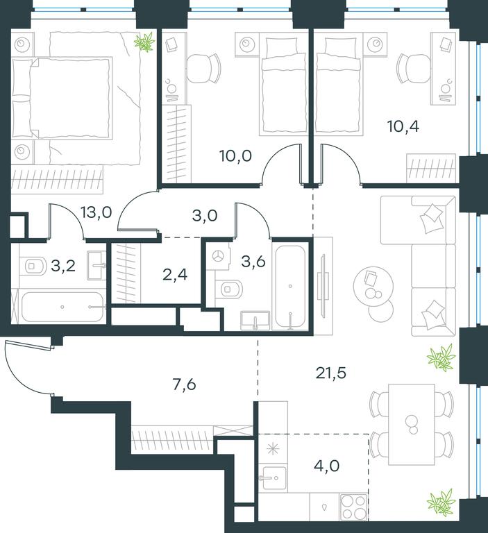 3-BD Apartment Sale, 78.7 sq. m. at Level Zvenigorodskaya, 3rd Silikatny Drive, 6к1, Moscow, Russia #1