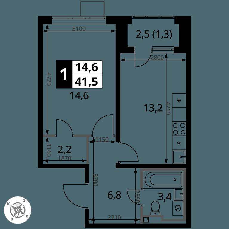 1-BD Apartment Sale, 41.5 sq. m. at Pervy Donskoj, zhiloy mikrorayon Sapronovo, derevnya Sapronovo, Leninskiy City District, Moscow Region, Russia #2
