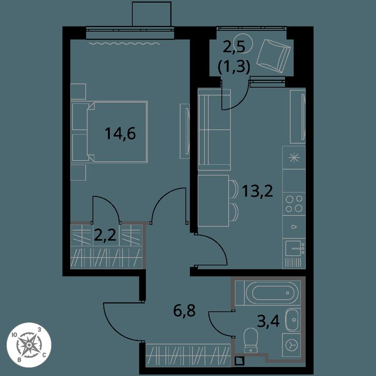 1-BD Apartment Sale, 41.5 sq. m. at Pervy Donskoj, zhiloy mikrorayon Sapronovo, derevnya Sapronovo, Leninskiy City District, Moscow Region, Russia #1