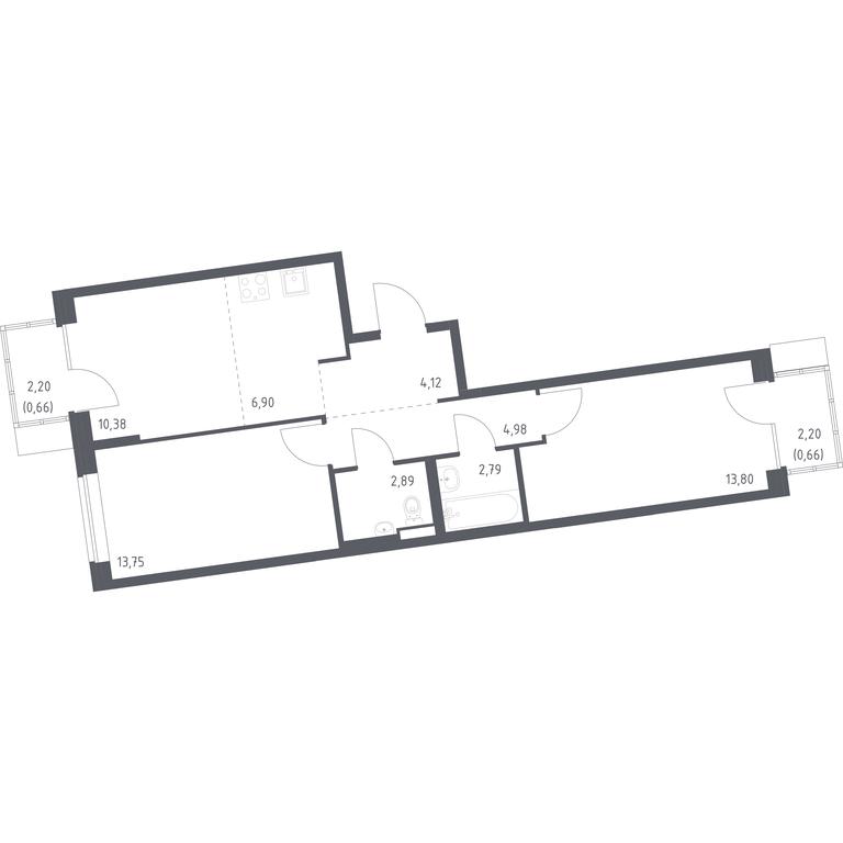 1-BD Apartment Sale, 60.93平方米 at Podolskie Kvartaly, zhiloy kompleks Podolskiye Kvartaly, Ryazanovskoe Settlement, Moscow, Russia #1