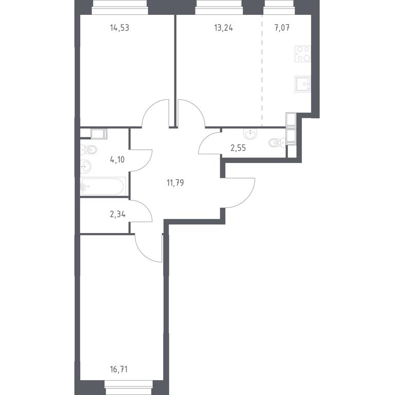 1-BD Apartment Sale, 72.33 sq. m. at Eko Bunino, prospekt Kuprina, 34к1, Sosenskoye Settlement, Moscow, Russia #1