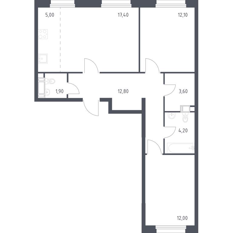 1-BD Apartment Sale, 69 sq. m. at Eko Bunino, prospekt Kuprina, 34к1, Sosenskoye Settlement, Moscow, Russia #1