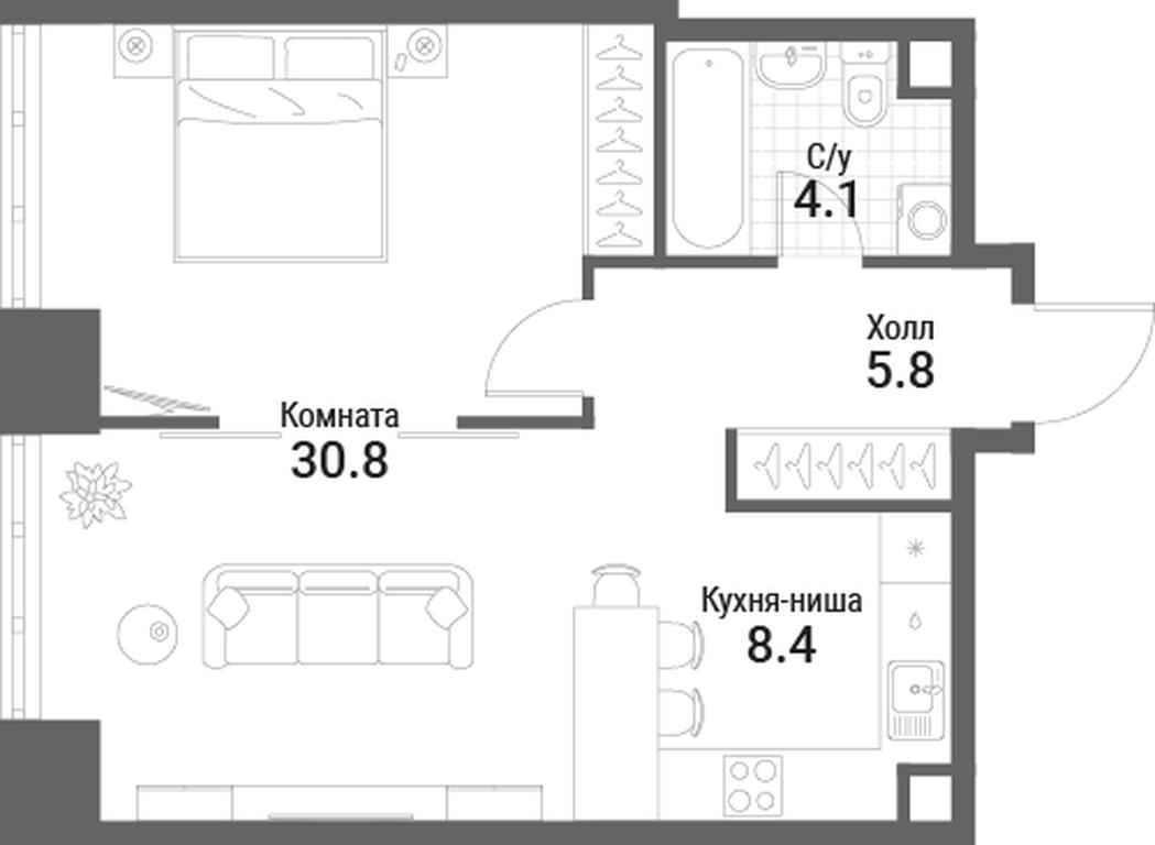 1-BD Apartment Sale, 49.1平方米 at Nagatino i-Land, Andropova Avenue, 18с4, Moscow, Russia #1 1-BD Apartment Sale, 49.1平方米 at Nagatino i-Land, Andropova Avenue, 18с4, Moscow, Russia #1