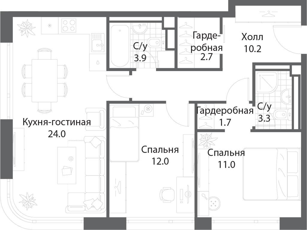 2-BD Apartment Sale, 68.6 sq. m. at Nagatino i-Land, Andropova Avenue, 18с4, Moscow, Russia #1