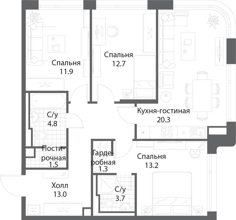 3-BD Apartment Sale, 82.2 sq. m. at Nagatino i-Land, Andropova Avenue, 18с4, Moscow, Russia #1