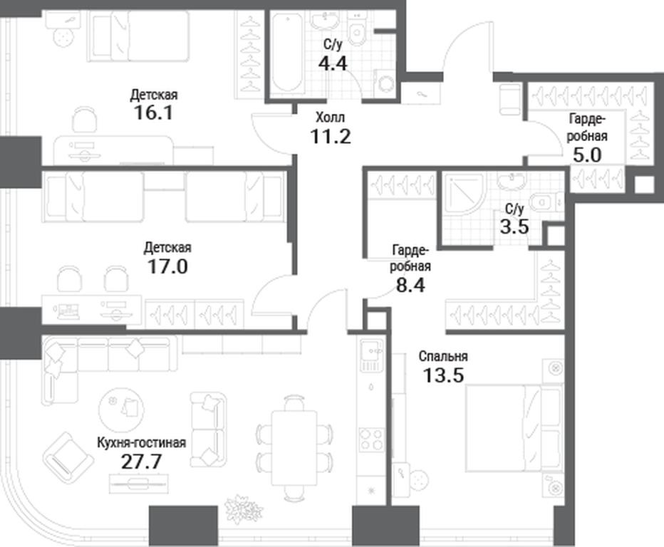 3-BD Apartment Sale, 106.8 sq. m. at Nagatino i-Land, Andropova Avenue, 18с4, Moscow, Russia #1 3-BD Apartment Sale, 106.8 sq. m. at Nagatino i-Land, Andropova Avenue, 18с4, Moscow, Russia #1