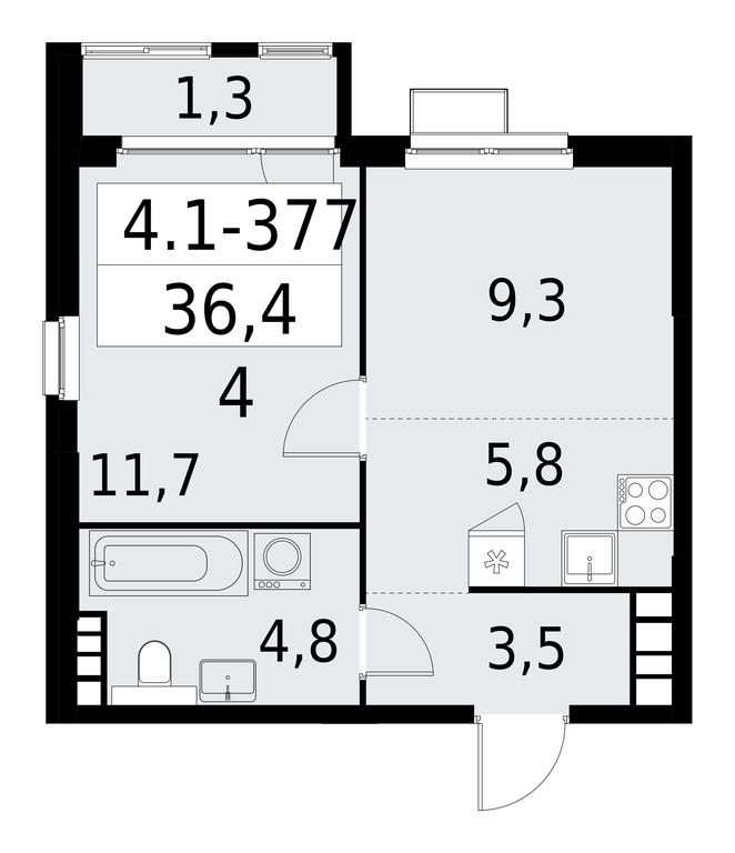 1-BD Apartment Sale, 36.4平方米 at Yzhnye Sady, Yuzhnye Sady Residential Complex, Moscow, Russia #1 1-BD Apartment Sale, 36.4平方米 at Yzhnye Sady, Yuzhnye Sady Residential Complex, Moscow, Russia #1