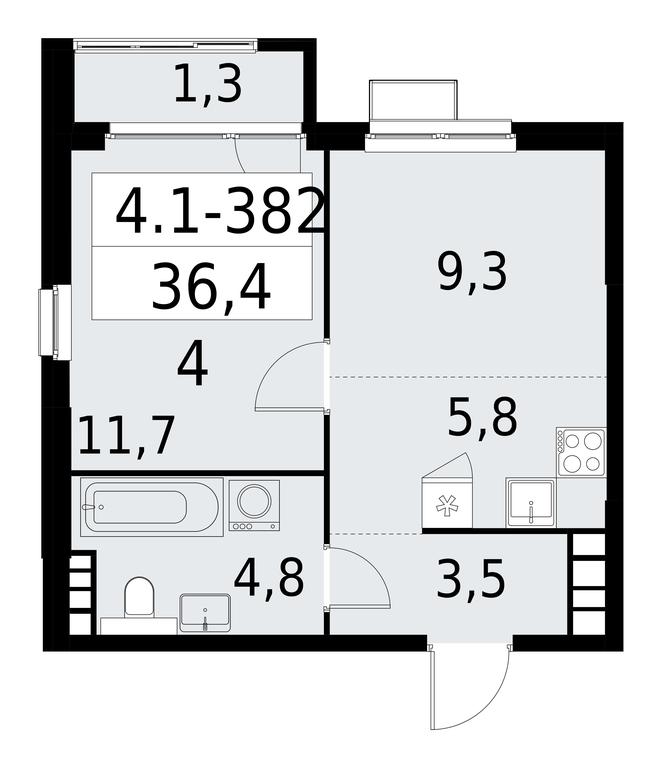 1-BD Apartment Sale, 36.4平方米 at Yzhnye Sady, Yuzhnye Sady Residential Complex, Moscow, Russia #1 1-BD Apartment Sale, 36.4平方米 at Yzhnye Sady, Yuzhnye Sady Residential Complex, Moscow, Russia #1