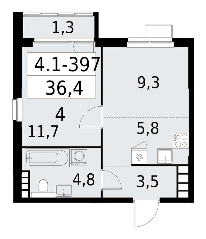 1-BD Apartment Sale, 36.4平方米 at Yzhnye Sady, Yuzhnye Sady Residential Complex, Moscow, Russia #1
