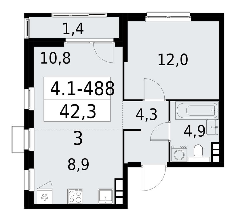 1-BD Apartment Sale, 42.3 sq. m. at Yzhnye Sady, Yuzhnye Sady Residential Complex, Moscow, Russia #1 1-BD Apartment Sale, 42.3 sq. m. at Yzhnye Sady, Yuzhnye Sady Residential Complex, Moscow, Russia #1