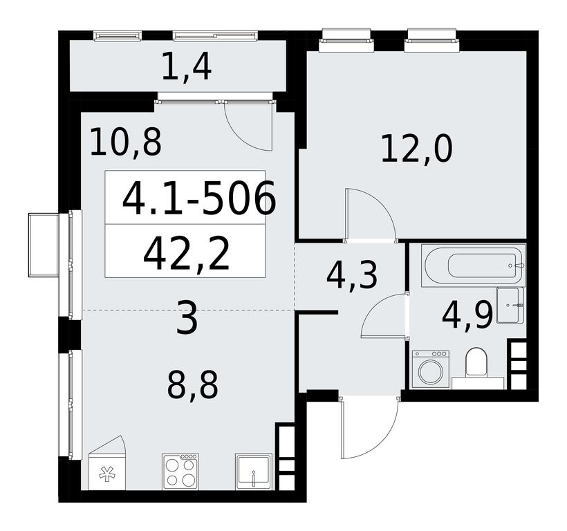 1-BD Apartment Sale, 42.2 sq. m. at Yzhnye Sady, Yuzhnye Sady Residential Complex, Moscow, Russia #1 1-BD Apartment Sale, 42.2 sq. m. at Yzhnye Sady, Yuzhnye Sady Residential Complex, Moscow, Russia #1