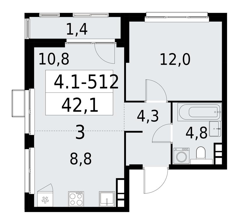 1-BD Apartment Sale, 42.1平方米 at Yzhnye Sady, Yuzhnye Sady Residential Complex, Moscow, Russia #1 1-BD Apartment Sale, 42.1平方米 at Yzhnye Sady, Yuzhnye Sady Residential Complex, Moscow, Russia #1