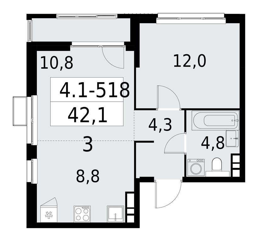 1-BD Apartment Sale, 42.1 sq. m. at Yzhnye Sady, Yuzhnye Sady Residential Complex, Moscow, Russia #1 1-BD Apartment Sale, 42.1 sq. m. at Yzhnye Sady, Yuzhnye Sady Residential Complex, Moscow, Russia #1