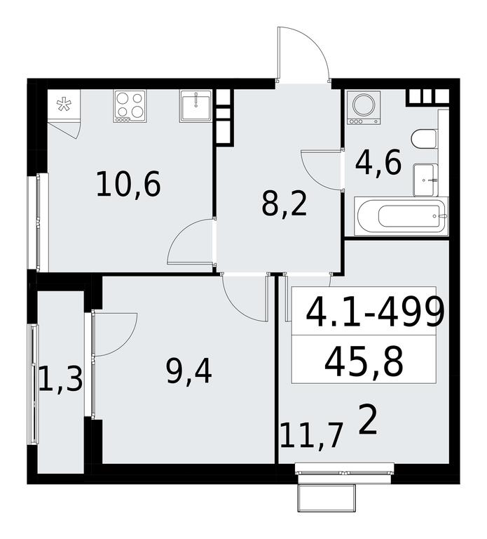1-BD Apartment Sale, 45.8平方米 at Yzhnye Sady, Yuzhnye Sady Residential Complex, Moscow, Russia #1 1-BD Apartment Sale, 45.8平方米 at Yzhnye Sady, Yuzhnye Sady Residential Complex, Moscow, Russia #1