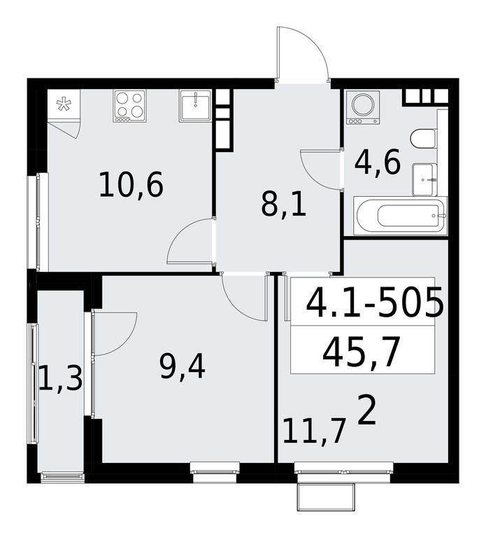 1-BD Apartment Sale, 45.7平方米 at Yzhnye Sady, Yuzhnye Sady Residential Complex, Moscow, Russia #1 1-BD Apartment Sale, 45.7平方米 at Yzhnye Sady, Yuzhnye Sady Residential Complex, Moscow, Russia #1