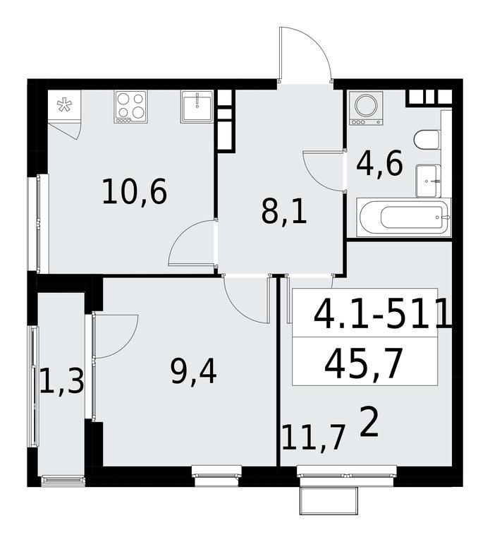 1-BD Apartment Sale, 45.7 sq. m. at Yzhnye Sady, Yuzhnye Sady Residential Complex, Moscow, Russia #1 1-BD Apartment Sale, 45.7 sq. m. at Yzhnye Sady, Yuzhnye Sady Residential Complex, Moscow, Russia #1