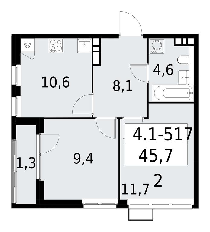 1-BD Apartment Sale, 45.7平方米 at Yzhnye Sady, Yuzhnye Sady Residential Complex, Moscow, Russia #1 1-BD Apartment Sale, 45.7平方米 at Yzhnye Sady, Yuzhnye Sady Residential Complex, Moscow, Russia #1