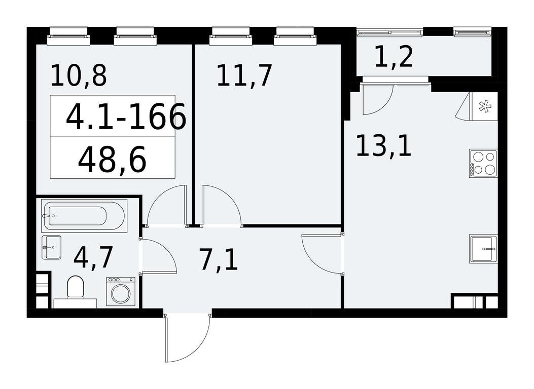 1-BD Apartment Sale, 48.6平方米 at Yzhnye Sady, Yuzhnye Sady Residential Complex, Moscow, Russia #1